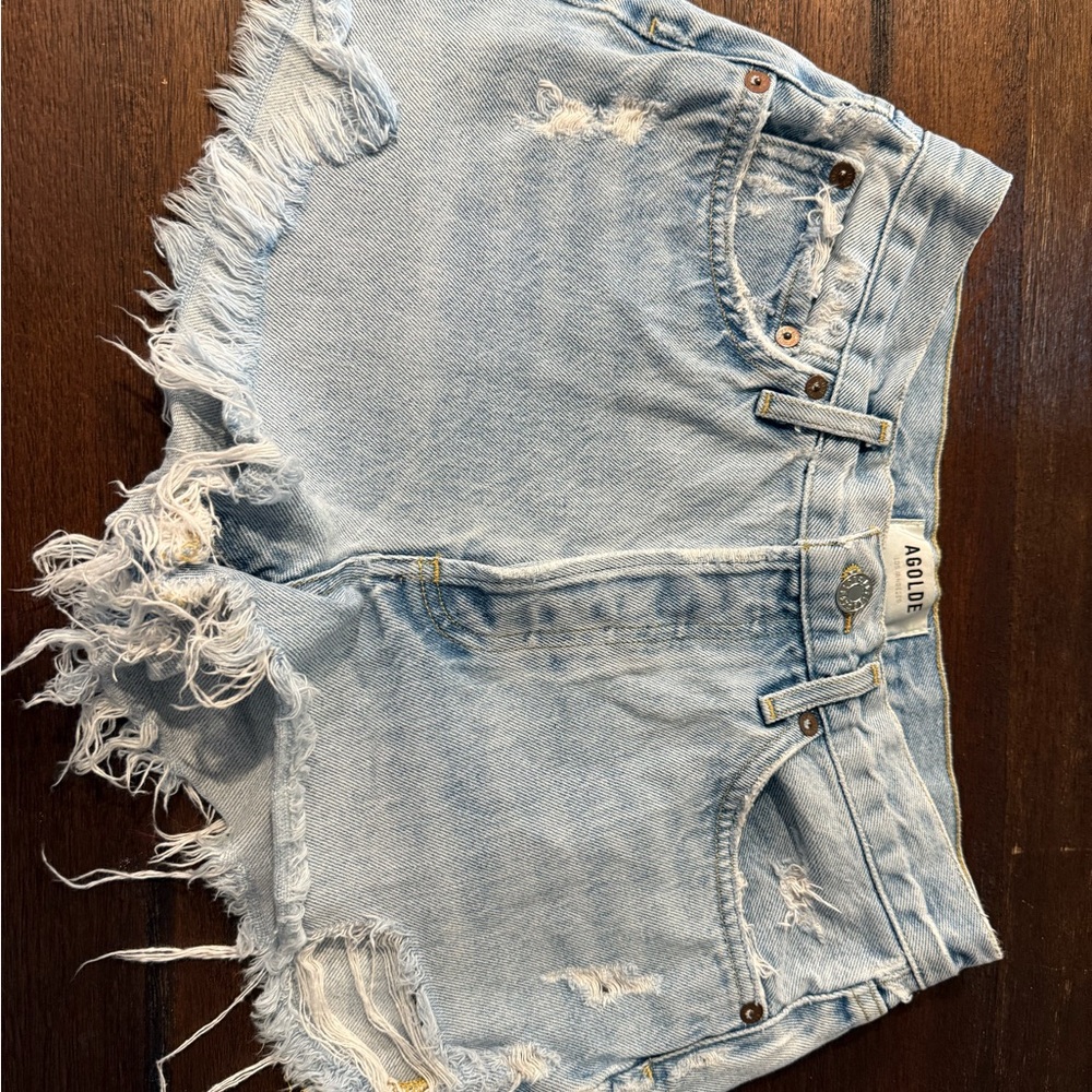 Agolde Frayed Light Blue Jean Shorts